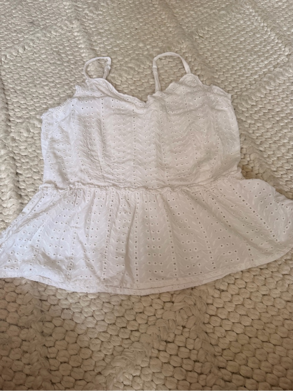 White Eyelet Peplum Cami Tank Top - Women